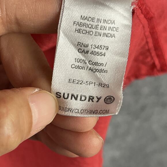 Sundry Evereve The Anywhere Dress Womens Large 3 Red Tiered Puff Sleeve Pocket - Picture 5 of 14